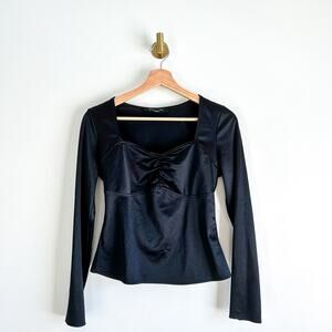 Marc New York Ruched Sweetheart Neckline Blouse Black